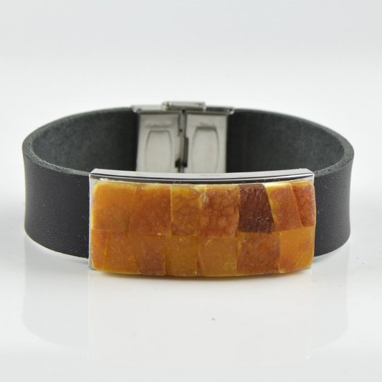 Raw Baltic Amber with leather for men